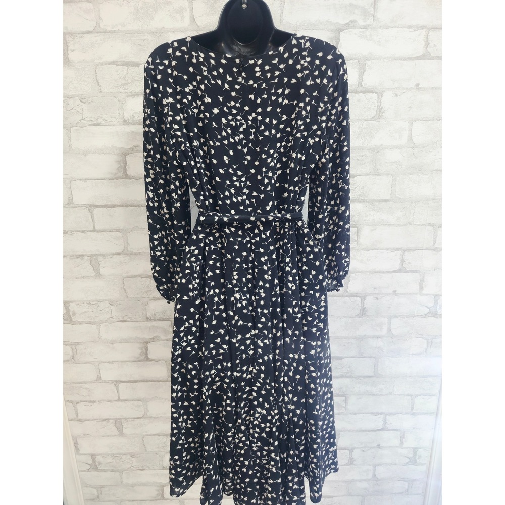 Talbots Womens Black White Floral V-Neck Long Sleeve Midi Dress Size 4 - Picture 5 of 7